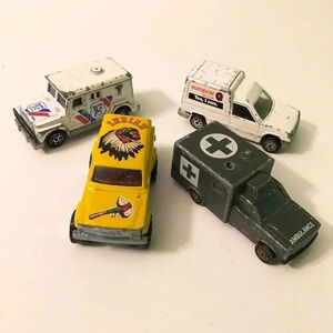 Lot of 4 Majorette Cars Bank  Security Jeep Cherokee Renault Express Ambulance